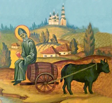 Преподобный Феофил Голосеевский и бычок
